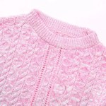Womens Eight-length Metallic Pink Sweetheart Knit Round Neck Jumper