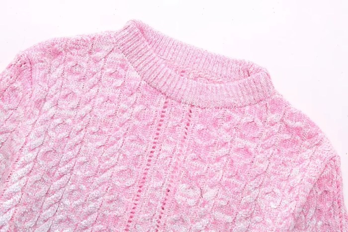 Womens Eight-length Metallic Pink Sweetheart Knit Round Neck Jumper Womens Eight-length Metallic Pink Sweetheart Knit Round Neck Jumper