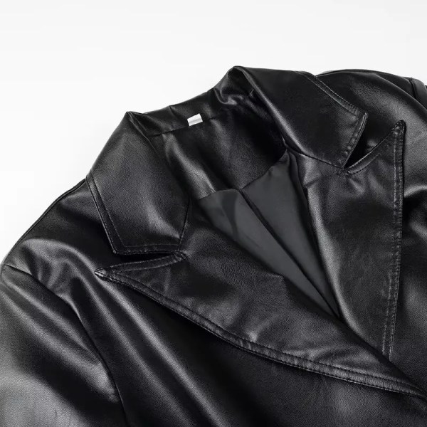 Womens Foe Leather Black Vintage Trench Coat Womens Foe Leather Black Vintage Trench Coat