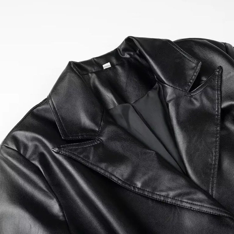 Womens Foe Leather Black Vintage Trench Coat