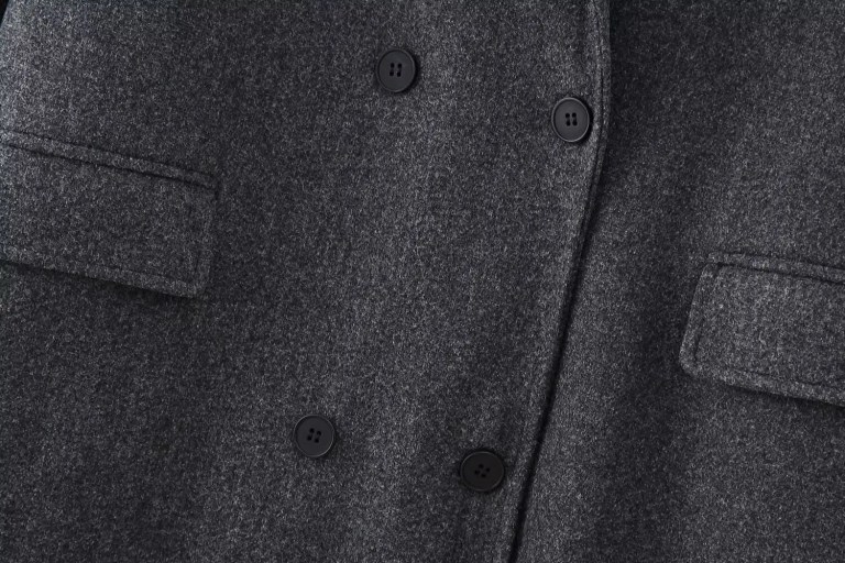 Womens Vintage Lapel Long Sleeve Double-breasted Oversized Coat Gray