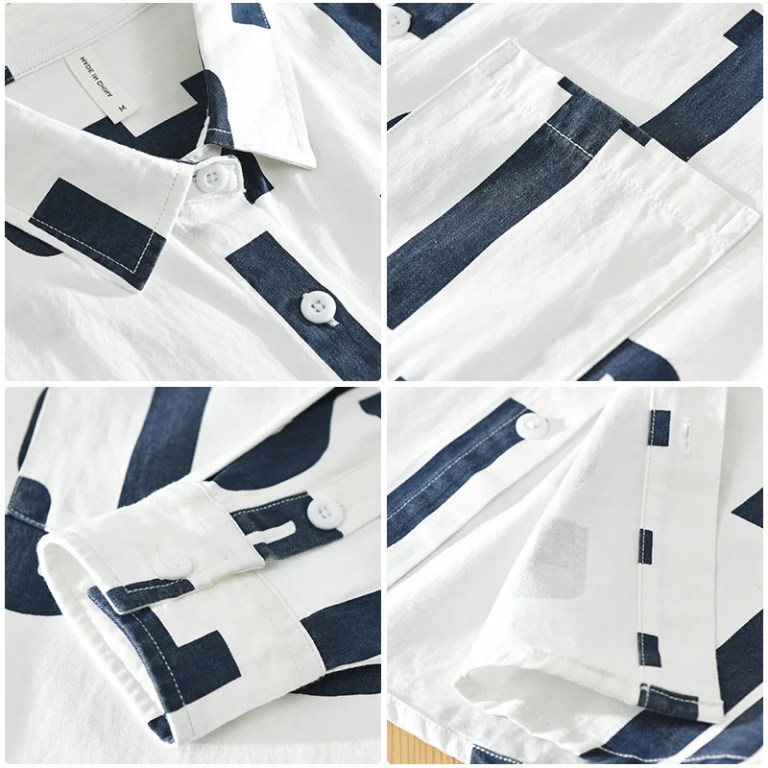 Retro Design Men’s Long Sleeve Shirt with Letter Printing