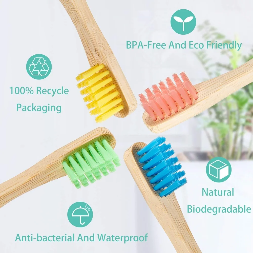 10 Pack Kids Bamboo Toothbrush Set BPA-Free