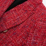 Womens Red Tweed Double Breasted Gold Button Detail Blazer