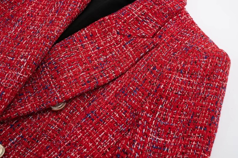 Womens Red Tweed Double Breasted Gold Button Detail Blazer