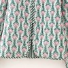 Womens Floral Print Fan Quilted Vintage Coat Pink Green