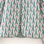Womens Floral Print Fan Quilted Vintage Coat Pink Green Womens Floral Print Fan Quilted Vintage Coat Pink Green