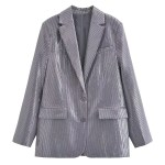 Womens Metallic Silver Straight Cut Sequin Blazer