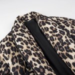 Womens Leopard-print Quilted Jacket Vintage Long-sleeve Pocket