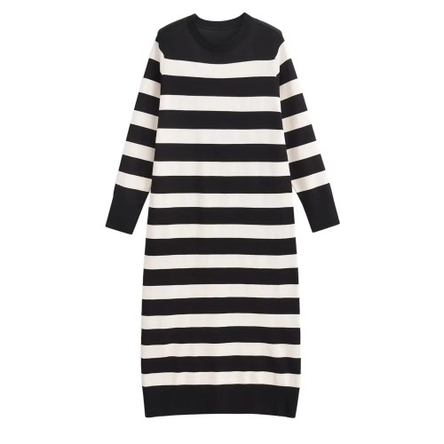 Women’s Round Neck Long Sleeve Dress – Slim Knit Stripped Fit. Women’s Round Neck Long Sleeve Dress – Slim Knit Stripped Fit.