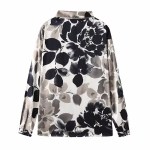 Womens Black & Ivory Floral Print Long Sleeve Shirt