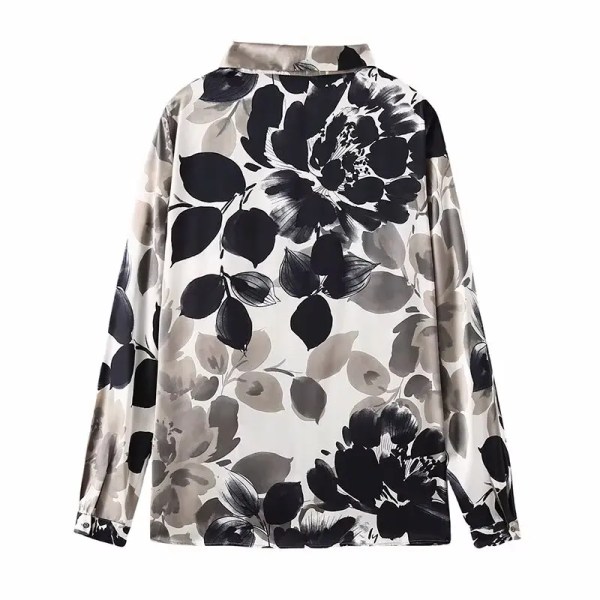 Womens Black & Ivory Floral Print Long Sleeve Shirt Womens Black & Ivory Floral Print Long Sleeve Shirt