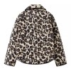 Womens Leopard-print Quilted Jacket Vintage Long-sleeve Pocket Womens Leopard-print Quilted Jacket Vintage Long-sleeve Pocket