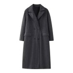 Womens Vintage Lapel Long Sleeve Double-breasted Oversized Coat Gray