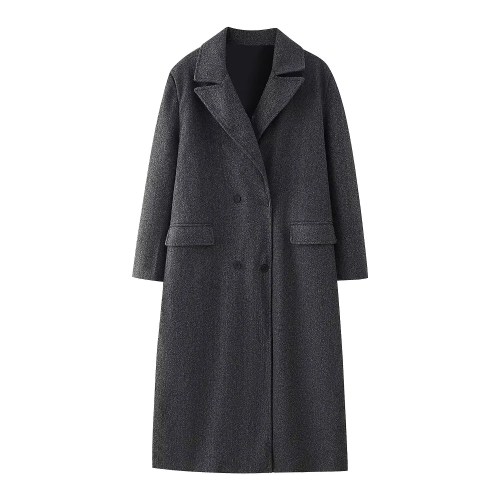 Womens Vintage Lapel Long Sleeve Double-breasted Oversized Coat Gray