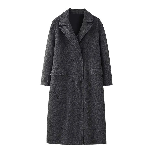 Womens Vintage Lapel Long Sleeve Double-breasted Oversized Coat Gray Womens Vintage Lapel Long Sleeve Double-breasted Oversized Coat Gray