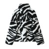 Womens Black and White Faux Wool Vintage Zip Long-Sleeved Jacket High Neck