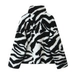 Womens Black and White Faux Wool Vintage Zip Long-Sleeved Jacket High Neck