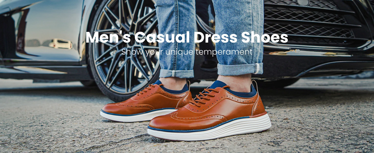 HOBIBEAR Men's Oxfords Leather Wingtip Casual Walking Sneakers Shoes