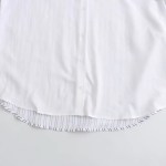 Womens Stripe Single Button Up Oversized White Shirt