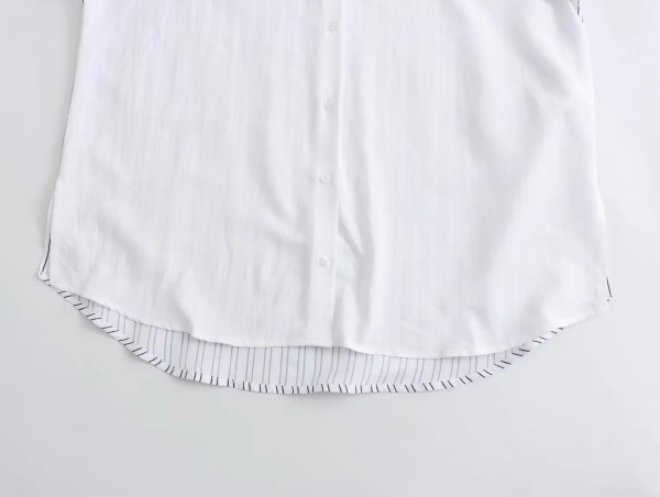 Womens Stripe Single Button Up Oversized White Shirt