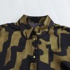 Womens Black Military Green Silk Satin Print Shirt Gold Button Detail Womens Black Military Green Silk Satin Print Shirt Gold Button Detail