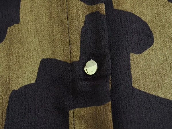 Womens Black Military Green Silk Satin Print Shirt Gold Button Detail Womens Black Military Green Silk Satin Print Shirt Gold Button Detail