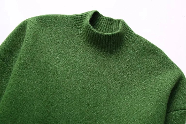 Womens Green Knit Cropped Turtleneck Jumper