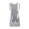 Womens Sleeveless Sequined Tassel Silver Round Collar Mini Dress Womens Sleeveless Sequined Tassel Silver Round Collar Mini Dress