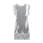 Womens Sleeveless Sequined Tassel Silver Round Collar Mini Dress Womens Sleeveless Sequined Tassel Silver Round Collar Mini Dress