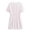 Womens Classic Black or White Short sleeve Tweed Mini Dress with Button Detail