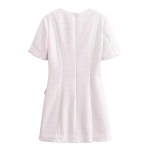 Womens Classic Black or White Short sleeve Tweed Mini Dress with Button Detail