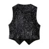 Women’s Sleeveless Sequences Short Vest Coat + High Waist Shorts Set
