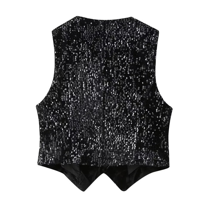 Women’s Sleeveless Sequences Short Vest Coat + High Waist Shorts Set