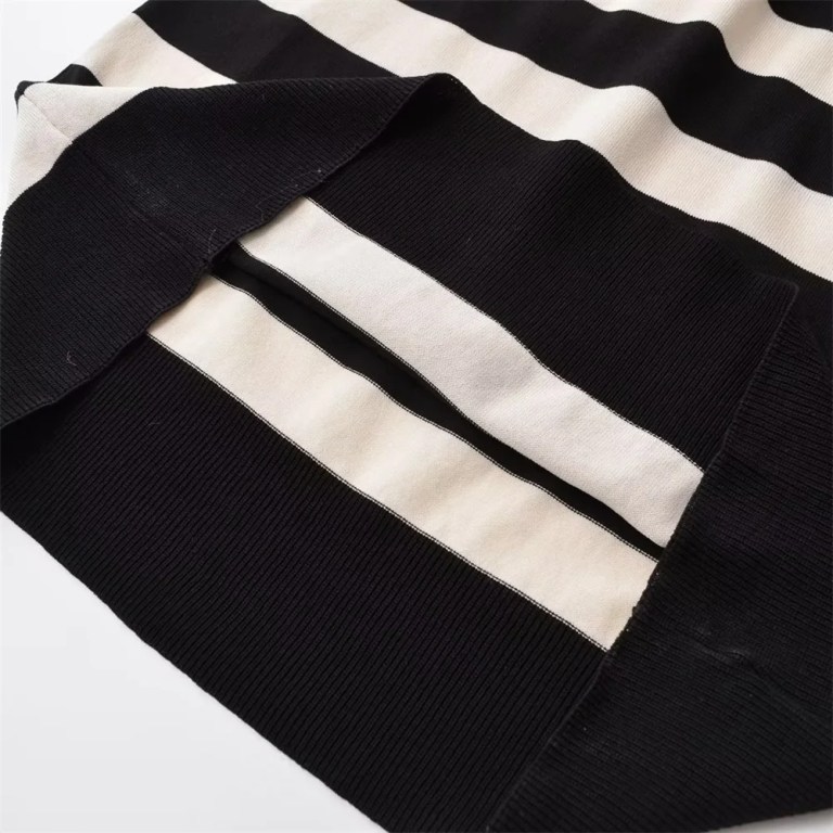 Women’s Round Neck Long Sleeve Dress – Slim Knit Stripped Fit.