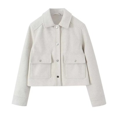 Womens Casual Polo Collar Long Sleeve Textured Straight Cut Jacket Womens Casual Polo Collar Long Sleeve Textured Straight Cut Jacket