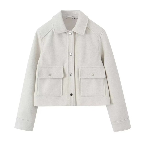 Womens Casual Polo Collar Long Sleeve Textured Straight Cut Jacket Womens Casual Polo Collar Long Sleeve Textured Straight Cut Jacket