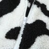 Womens Black and White Faux Wool Vintage Zip Long-Sleeved Jacket High Neck