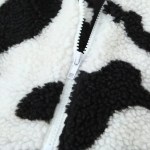 Womens Black and White Faux Wool Vintage Zip Long-Sleeved Jacket High Neck