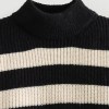 Women’s Buckle Sleeve Black White Strip Gold Button Detail High Neck Knit Jumper