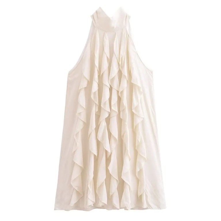 Womens Apricot Ruffle Halter Sleeveless Mini Dress Womens Apricot Ruffle Halter Sleeveless Mini Dress
