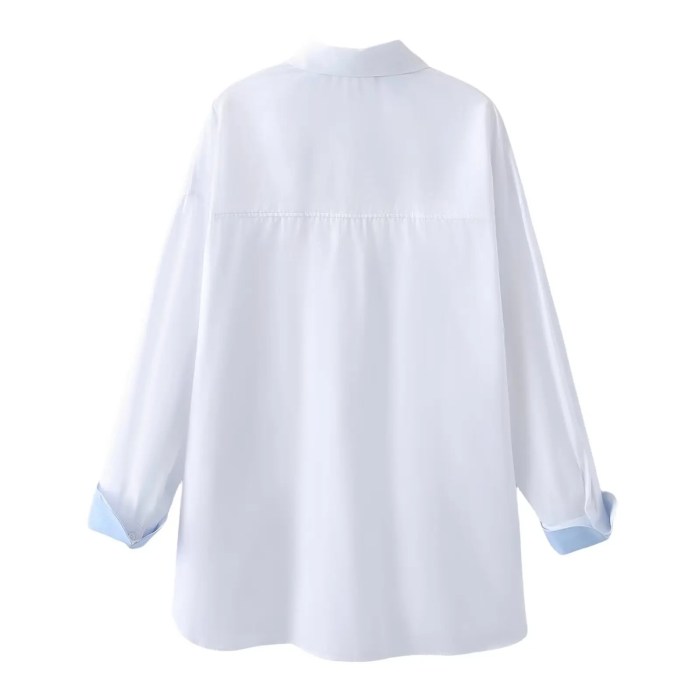 Womens Classic Oversized White Shirt with Collar Blue Detail Womens Classic Oversized White Shirt with Collar Blue Detail