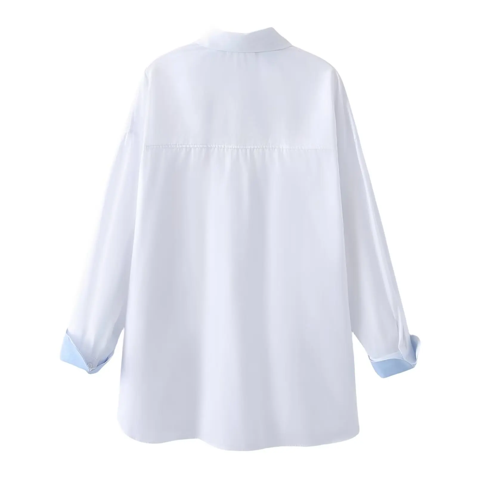Womens Classic Oversized White Shirt with Collar Blue Detail