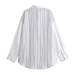 Womens Stripe Single Button Up Oversized White Shirt