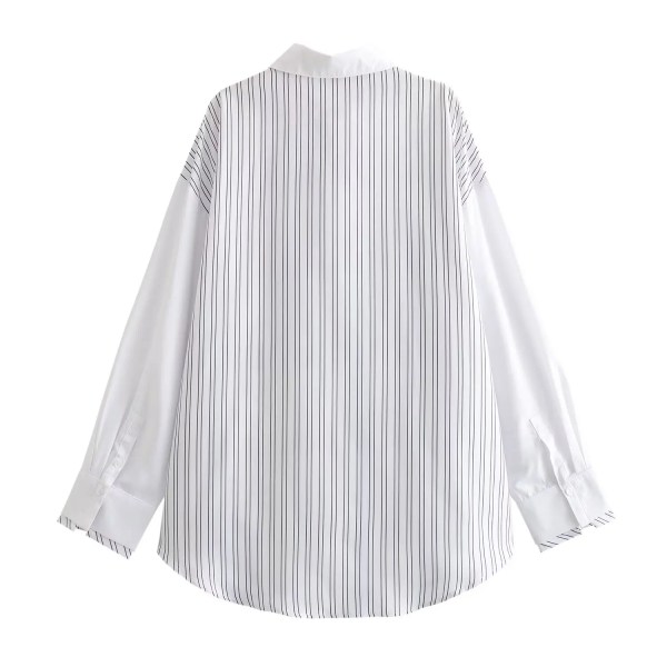 Womens Stripe Single Button Up Oversized White Shirt