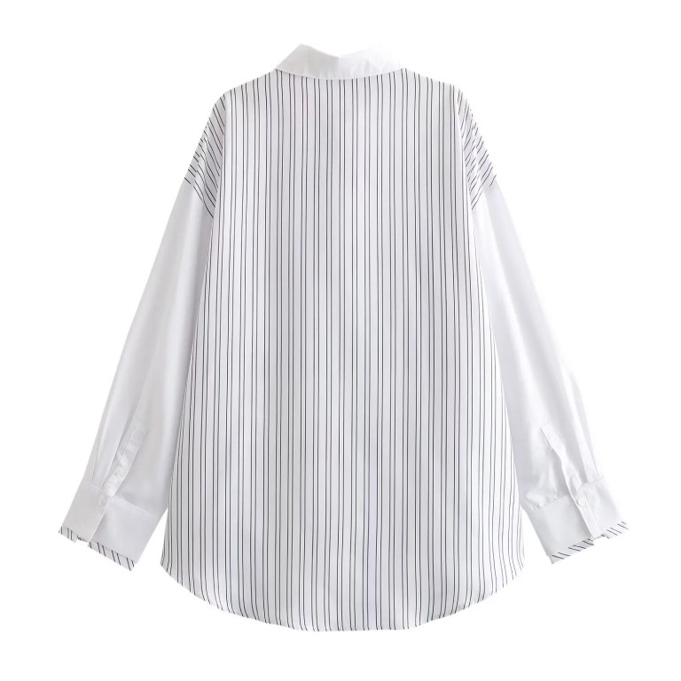 Womens Stripe Single Button Up Oversized White Shirt