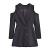 Womens Shoulder Cut out hugger long Sleeve Blazer Mini Dress In Black
