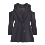 Womens Shoulder Cut out hugger long Sleeve Blazer Mini Dress In Black