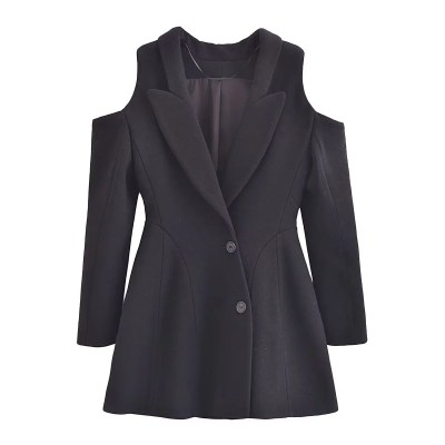 Womens Shoulder Cut out hugger long Sleeve Blazer Mini Dress In Black