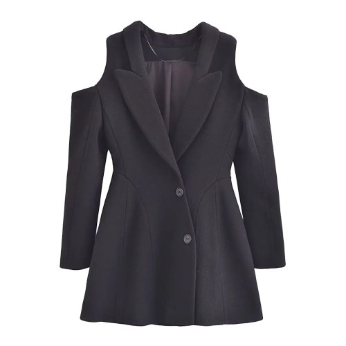 Womens Shoulder Cut out hugger long Sleeve Blazer Mini Dress In Black Womens Shoulder Cut out hugger long Sleeve Blazer Mini Dress In Black